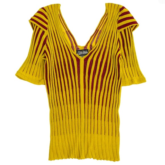Jean Paul Gaultier Tops - 🎇JULY 4TH SALES 🎆 Jean Paul Gaultier Deep Neck Striped Mesh Top
